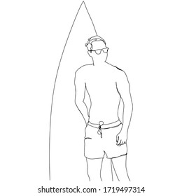 Vector silhouette of surfer with surfboard