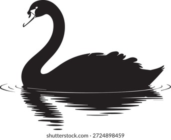 Silhueta vetorial de um cisne de preto. Forma de pássaro elegante isolado no fundo branco. Ideal para vida selvagem, natureza, lago, logotipo, ícone, decoração ou projetos de design.