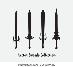 vector silhouette of swords collection