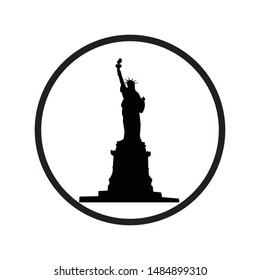 Vector silhouette of symbol of Statue of Liberty on white background. Sign of America, USA,New York. Logo in round frame.