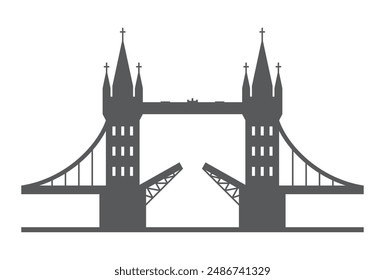 Vector silhouette symbol Tower Bridge in London UK. Isolated on white background