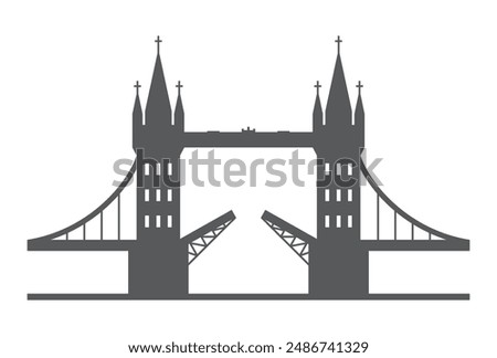 Vector silhouette symbol Tower Bridge in London UK. Isolated on white background
