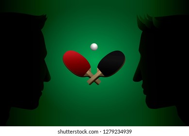 Vector silhouette of table tennis player. Athlete sport game competition