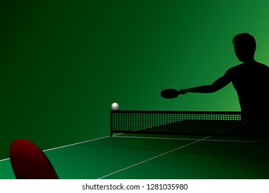 Vector silhouette of table tennis player. Athlete sport game competition