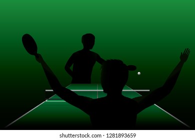 Vector silhouette of table tennis player. Athlete sport game competition