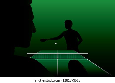 Vector silhouette of table tennis player. Athlete sport game competition