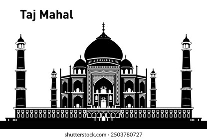 Eine Vektorsilhouette des Taj Mahal, ideal für Logos, Poster und Unterrichtsmaterialien. Einfache Anpassung und Skalierung für alle kreativen Projekte oder Branding-Anforderungen