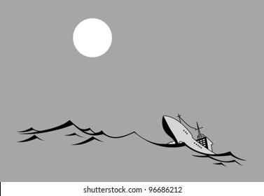 vector silhouette tanker on gray background, vector illustration