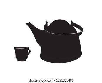 vector silhouette of tea kettle and a cup of tea