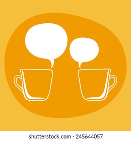 Vector silhouette of tea/coffee cups and speech bubbles