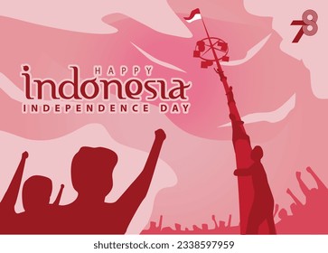 vector silhouette team work peoples august 17 race festive gifts from panjat pinang for celebrating indonesian independence day