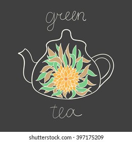 Vector silhouette of teapot with green tea