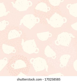 Vector silhouette teapots and cups seamless pattern