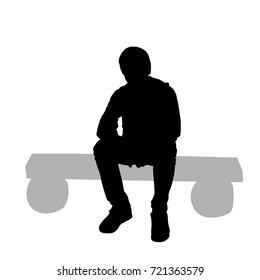 Vector silhouette teenager, sitting,  black color, isolated on white background