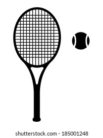 Vector silhouette of a tennis racket and tennis ball