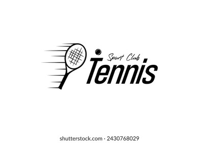 Vector silhouette of tennis racket and ball for tennis sport logo design
