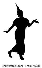 Vector silhouette of a thai culture dancing woman. Isolated vector on white background.