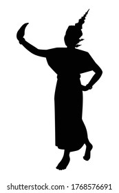 Vector silhouette of a thai culture dancing woman. Isolated vector on white background.