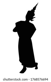 Vector silhouette of a thai culture dancing woman. Isolated vector on white background.