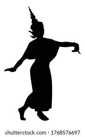 Vector silhouette of a thai culture dancing woman. Isolated vector on white background.