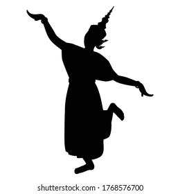 Vector silhouette of a thai culture dancing woman. Isolated vector on white background.