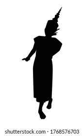 Vector silhouette of a thai culture dancing woman. Isolated vector on white background.