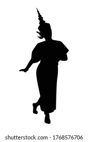 Vector silhouette of a thai culture dancing woman. Isolated vector on white background.