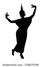 Vector silhouette of a thai culture dancing woman. Isolated vector on white background.