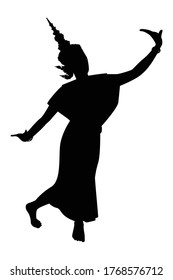 Vector silhouette of a thai culture dancing woman. Isolated vector on white background.