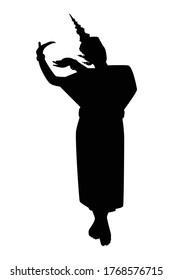 Vector silhouette of a thai culture dancing woman. Isolated vector on white background.