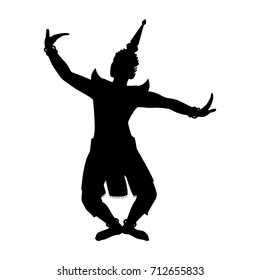 Vector silhouette of a thai dance man. Isolated vector on white background.