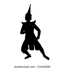 Vector silhouette of a thai dance man. Isolated vector on white background.