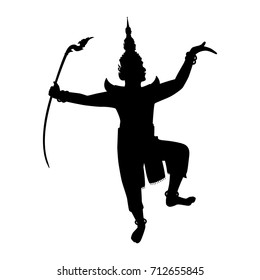 Vector silhouette of a thai dance man. Isolated vector on white background.