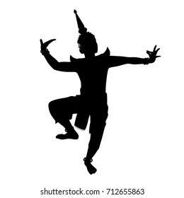 Vector silhouette of a thai dance man. Isolated vector on white background.