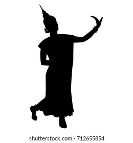 Vector silhouette of a thai dance woman. Isolated vector on white background.