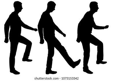 Vector silhouette of three men in profile, take a step forward. Business concept