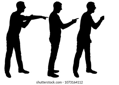 Vector silhouette of three men who scream and point their finger at someone. Business concept