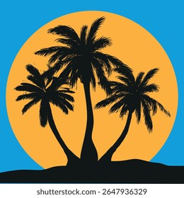 vector silhouette of three palm trees on the aphid of the Great Yellow Sun