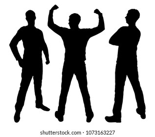 Vector silhouette of three strong, confident men. Business concept
