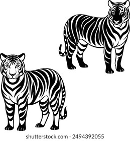 vector silhouette tiger design white background