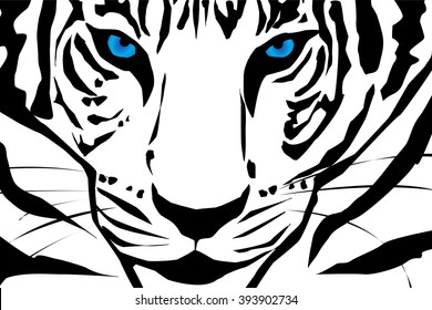 Vector silhouette of tiger on white background.