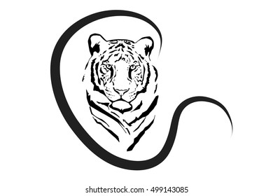 Vector silhouette of tiger on white background.