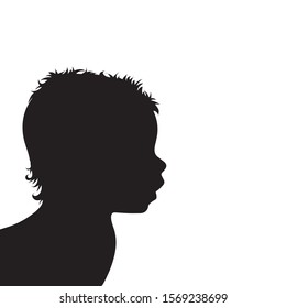 Vector silhouette of toddler on white background. Symbol of child, boy, childhood, baby, infantile.