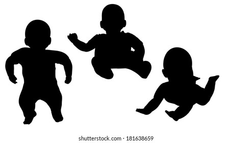 Vector silhouette of a toddler on a white background. 