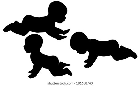 Vector silhouette of a toddler on a white background. 