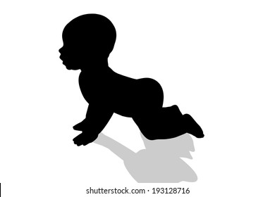 Vector silhouette of a toddler on a white background.