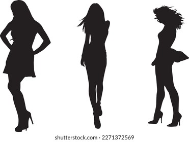 vector silhouette of a top model fashion girl in various styles