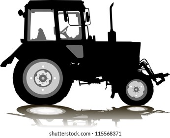 Vector silhouette of a tractor of road service