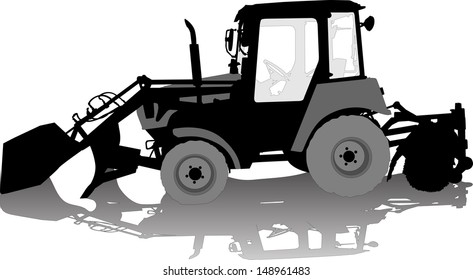 Vector silhouette of a tractor of road service
