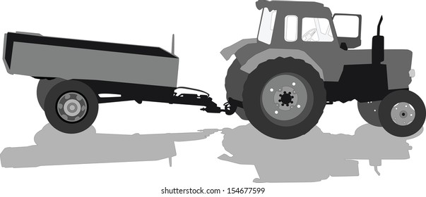 Vector silhouette of a tractor of road service